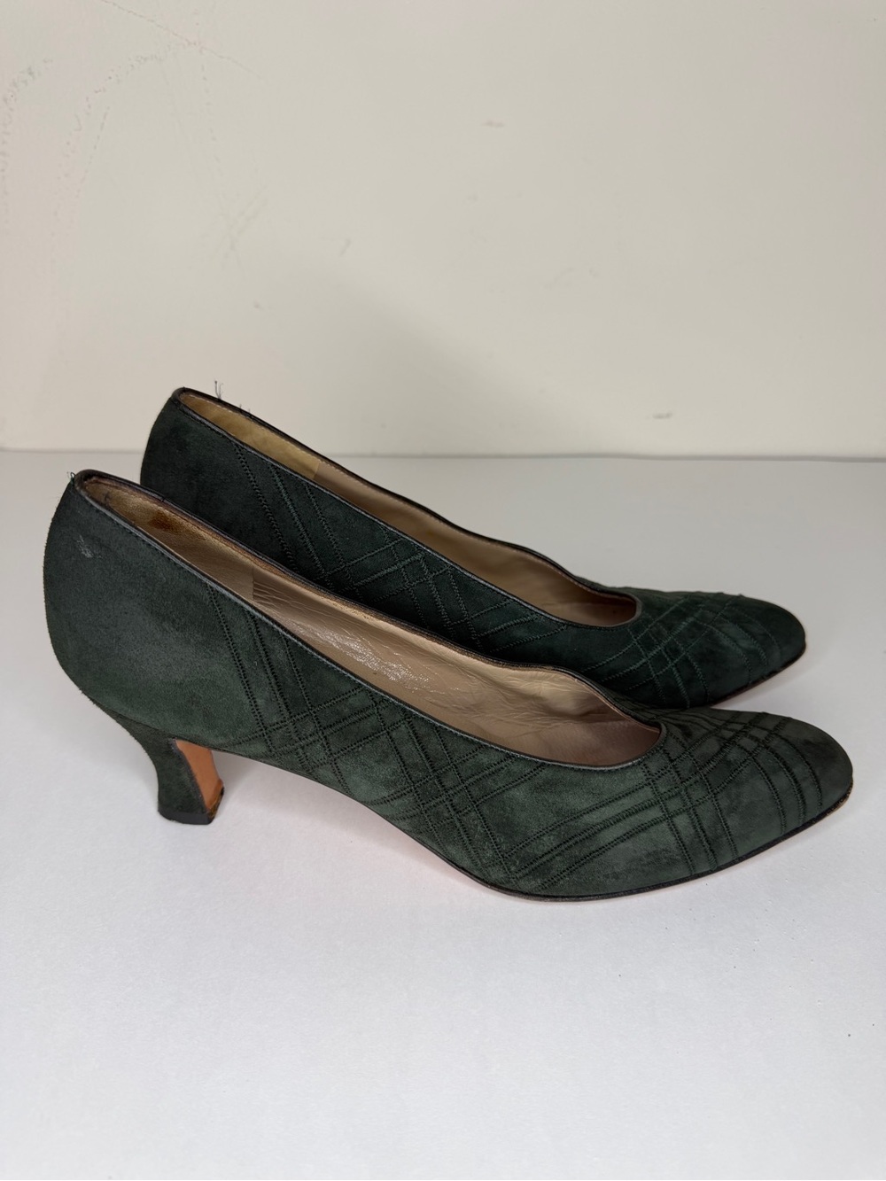 Salvatore Ferragamo Black Quilted Suede Mid Heel Pumps